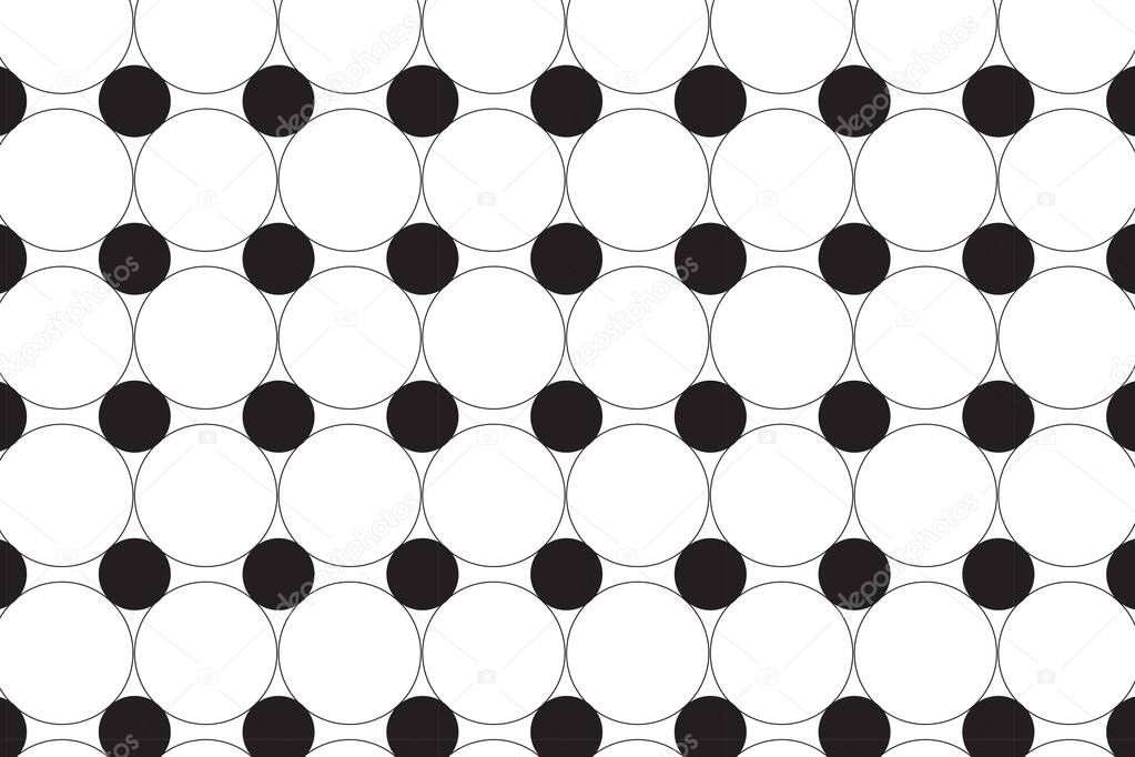 White background with geometric circles black design seamless vector graphic pattern