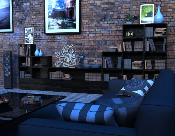 Moderní obývací pokoj s nábytkem a mnoho zařízení — Stock fotografie