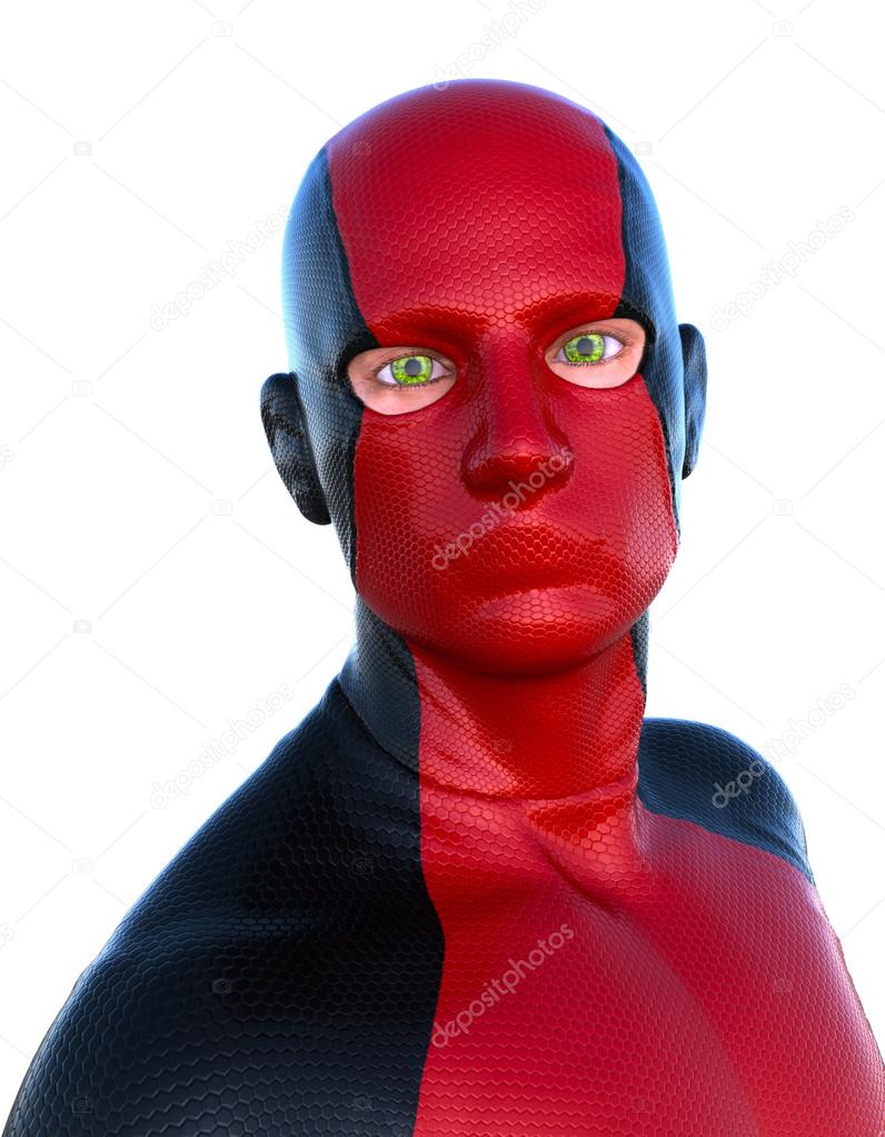 superhero in a red suit and cutouts for eyes