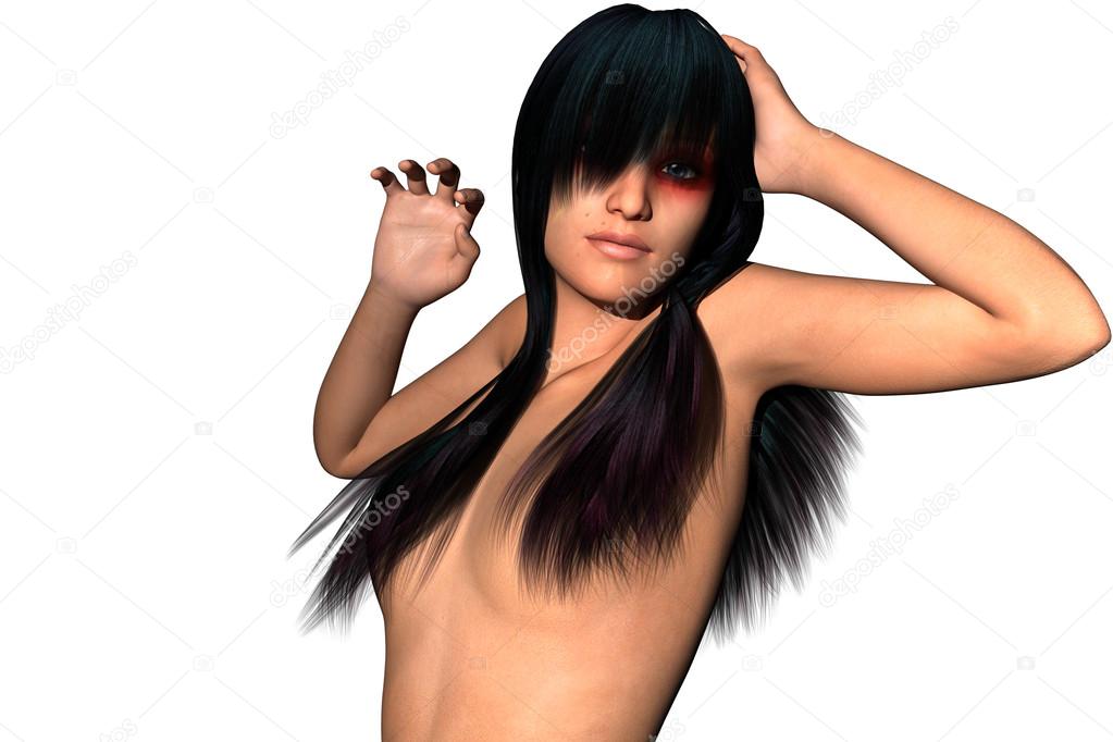 a young girl with long black hair cute posing for the camera