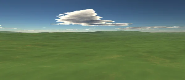 Vista do vale verde com nuvens e o horizonte — Fotografia de Stock