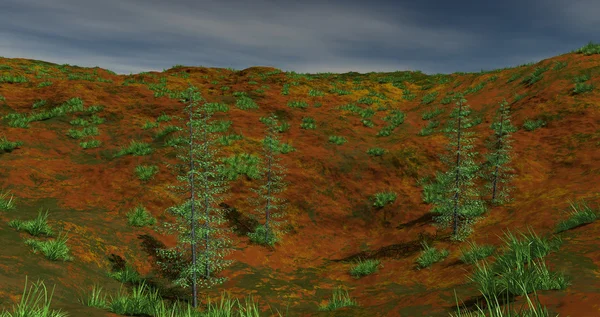 Vista de uma pequena colina coberta com grama verde — Fotografia de Stock