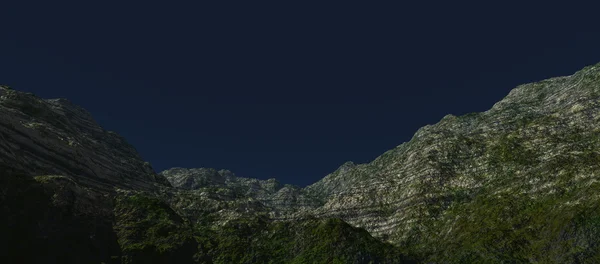 Vista do planalto verde com o fundo da rocha. Suba a montanha — Fotografia de Stock
