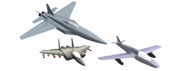 Три низькополіцейські 3D моделі бойових літаків — стокове фото