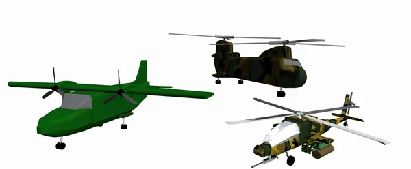 Tre låg-poly 3d-modeller av stridshelikoptrar — Stockfoto
