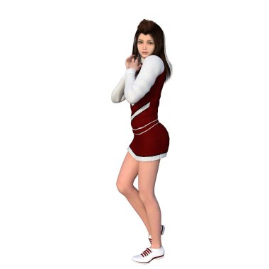 One young girl in white-red uniform of cheerleader. Folds hands together clipart