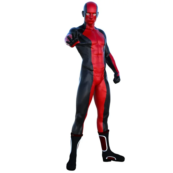 One superhero in black and red latex. Shows up to stay — Stock Photo, Image