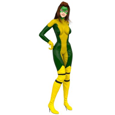 sarı-yeşil elbiseli bir genç kız. Senin kalçalarına ellerini