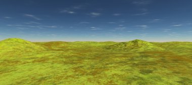 İki tepe yeşil tarlalarda. Gündüz. Sonbahar