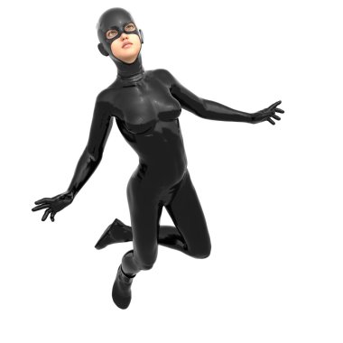 süper sıkı siyah takım elbise içindeki bir genç kız