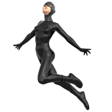 süper sıkı siyah takım elbise içindeki bir genç kız