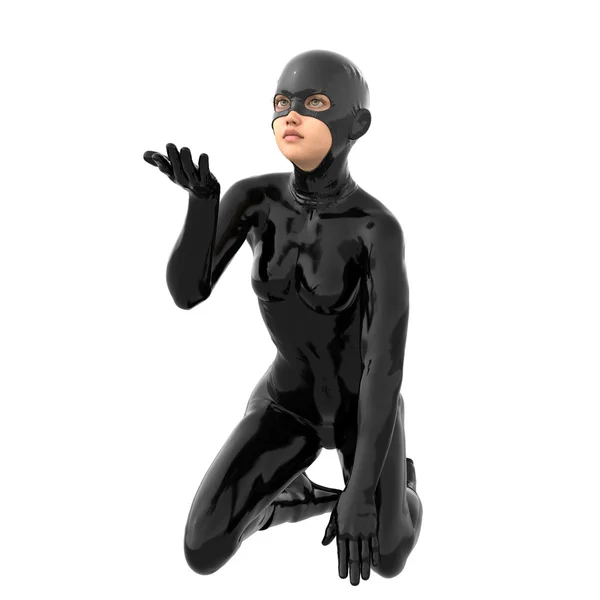 One young girl in a tight black super suit — Stock Photo, Image