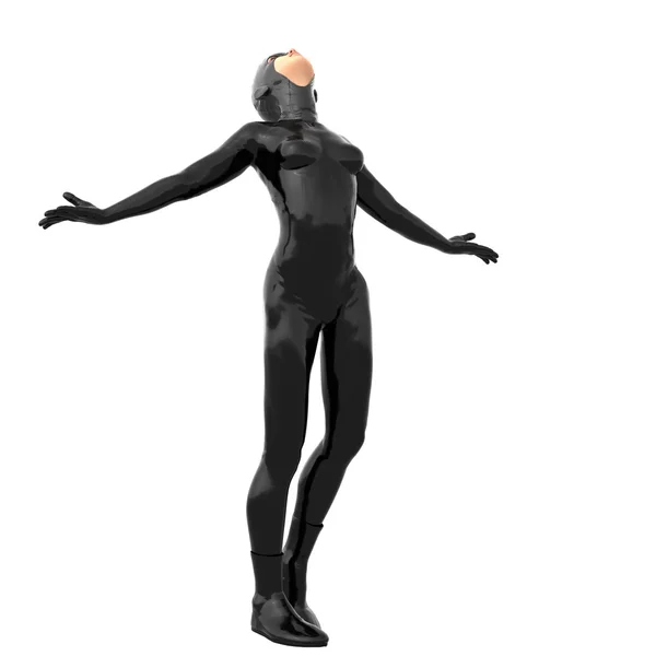 One young girl in a tight black super suit — Stock Photo, Image