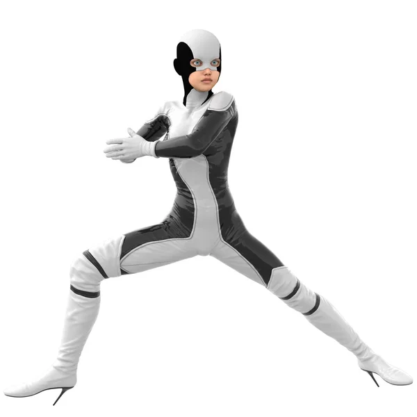 Одна девочка-подросток в белом темном супер-костюме — стоковое фото