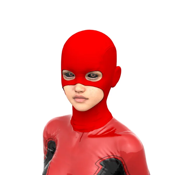 One girl teenager wearing a red super black latex suit — Stock Photo, Image