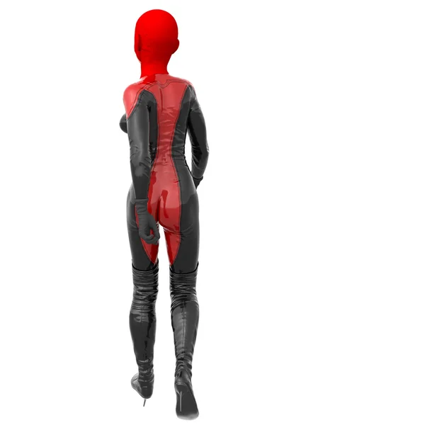 En tjej tonåring klädd i en röd super svart latex kostym — Stockfoto