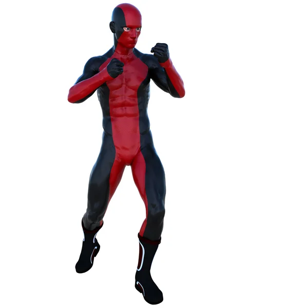 Takım elbiseli kırmızı siyah süper kaslı bir genç süper kahraman adam. — Stok fotoğraf