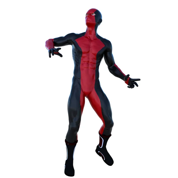 Takım elbiseli kırmızı siyah süper kaslı bir genç süper kahraman adam — Stok fotoğraf