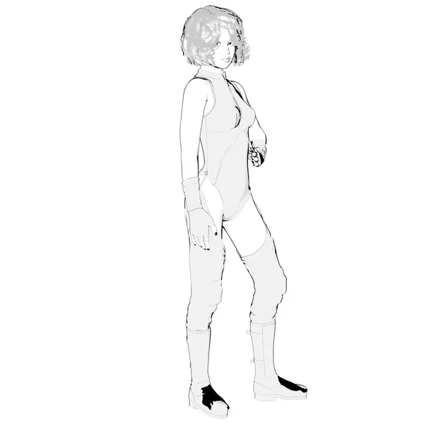 Uma jovem garota desenhada em estilo anime — Fotografia de Stock
