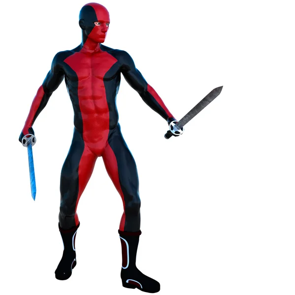 红色和黑色的超级套装中年轻的强者 — 图库照片