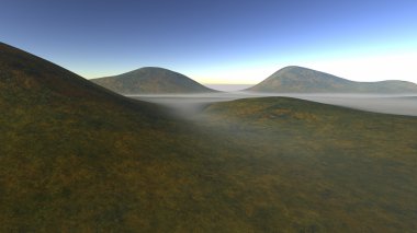 sis tarafından çevrili yaz aylarında birkaç küçük tepe