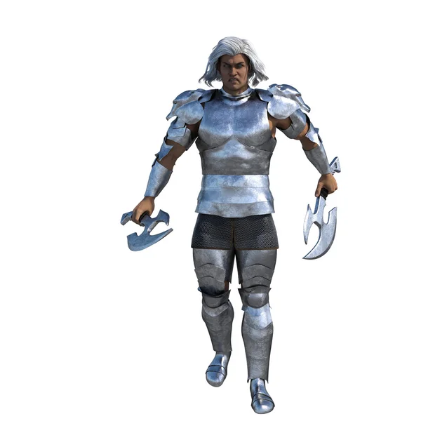 在铁盔甲和两轴一成人肌肉男 — 图库照片