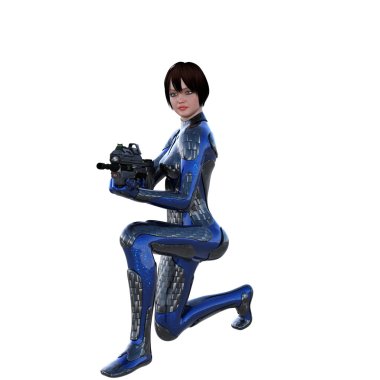 Zırh silah ile bir kız oturuyor