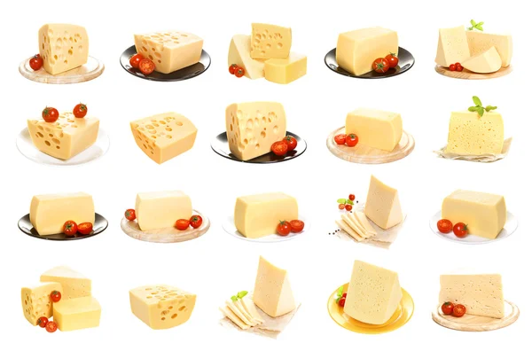 Collection de fromage isolé sur fond blanc. Ensemble de fromages différents — Photo