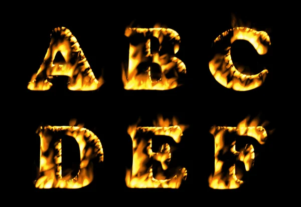 Fire font collection, alphabet of flame. Part 1 — Stock Photo, Image