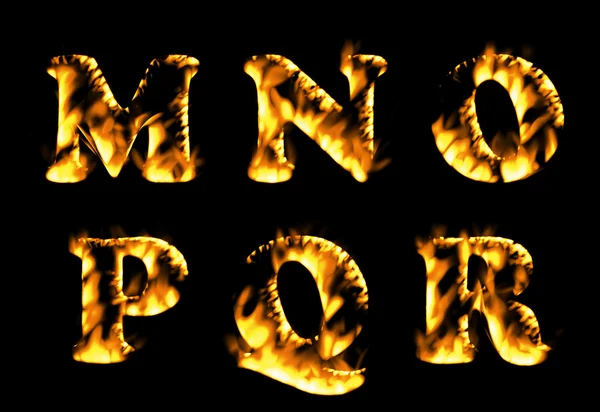 Fire burning letters set, fire font collection. Part 3 — Stock Photo, Image