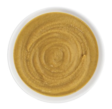 Hardal beyaz arka plan üzerinde izole kase. Üstten Görünüm