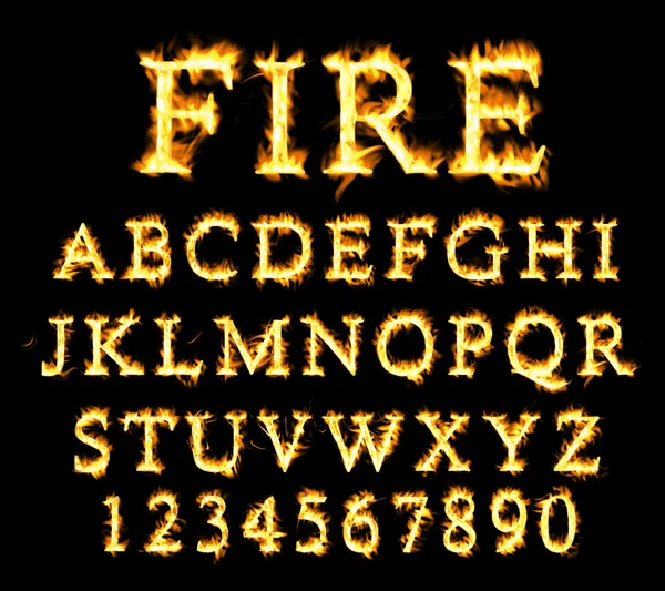 Feuerschriftkollektion, Flammenalphabet. — Stockfoto