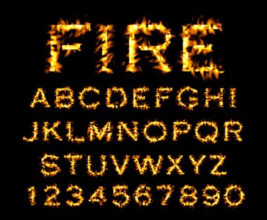 Fire font collection, alphabet of flame. clipart