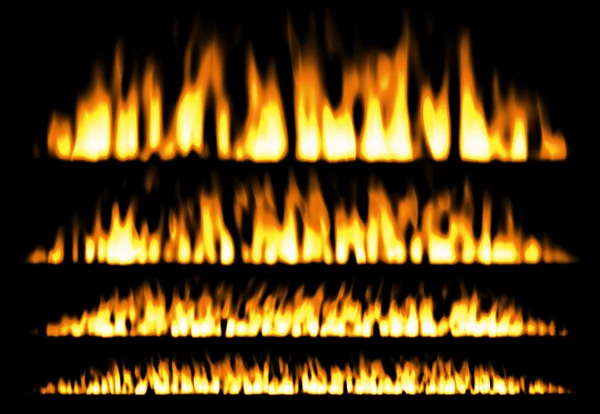 Fire or fire lines isolated on black background, fire elements, fire frame — Stock Photo, Image