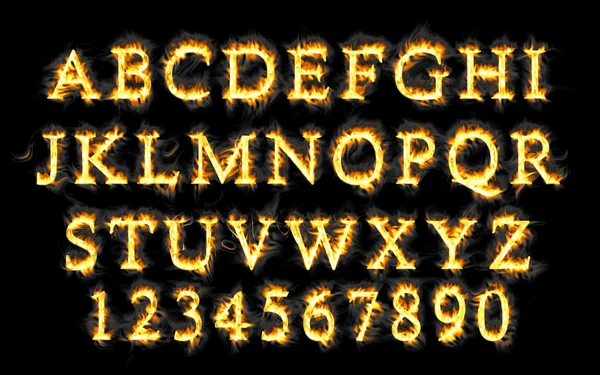 Yangın yazı tipi koleksiyon, alev alfabesi. — Stok fotoğraf