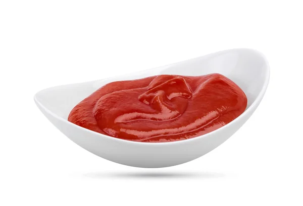 Ketchup ou tigela de molho de tomate isolado em fundo branco — Fotografia de Stock