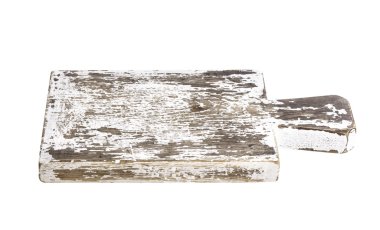 Beyaz arka plan üzerinde izole eski kesme tahtası