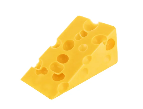Pedaço de queijo suíço isolado em branco — Fotografia de Stock