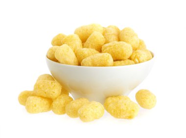 Beyaz izole kase mısır yapışır