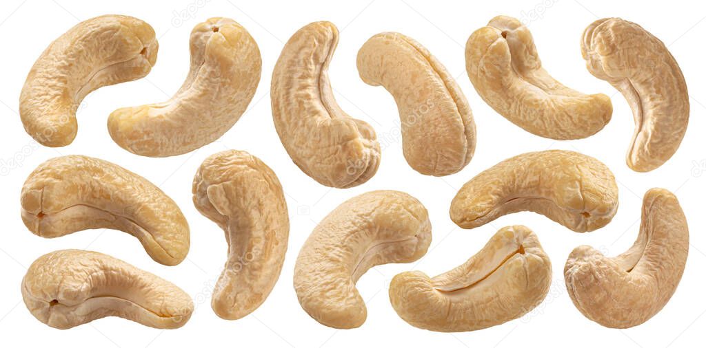 Cashew nuts isolated on white background with clipping path. Collection