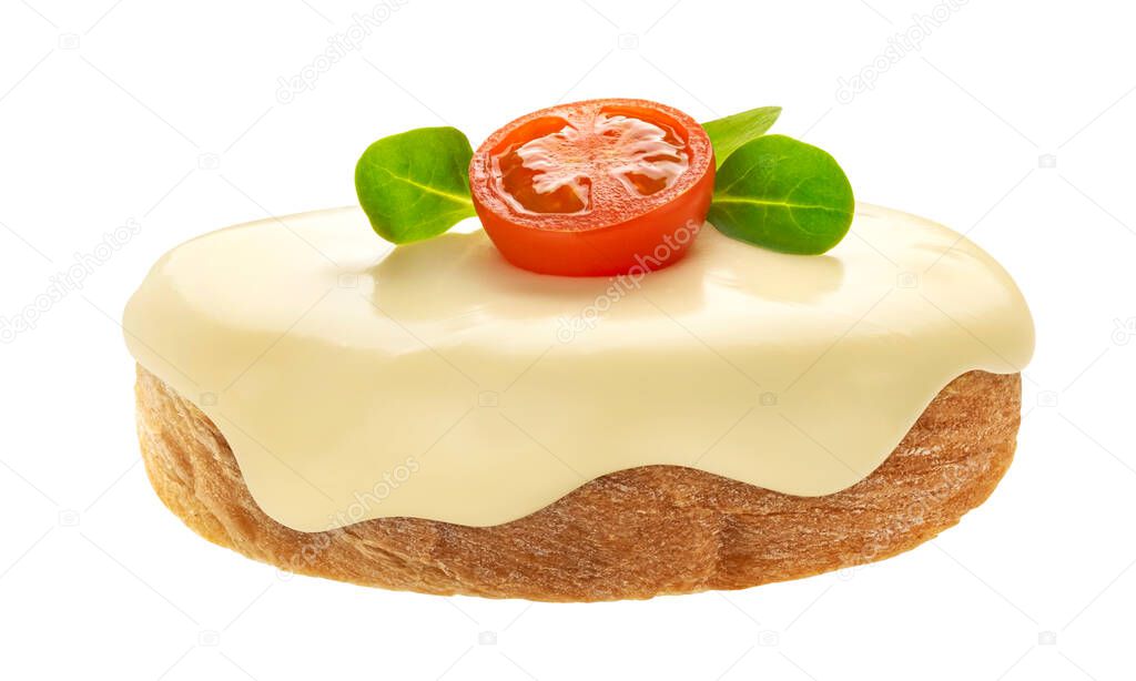 Sandwich with melted cheese isolated on white background