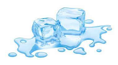 Eriyen buz küpleri beyaz arkaplanda izole edildi