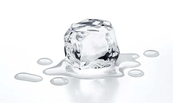 Cube de glace en fusion isolé sur fond blanc — Photo