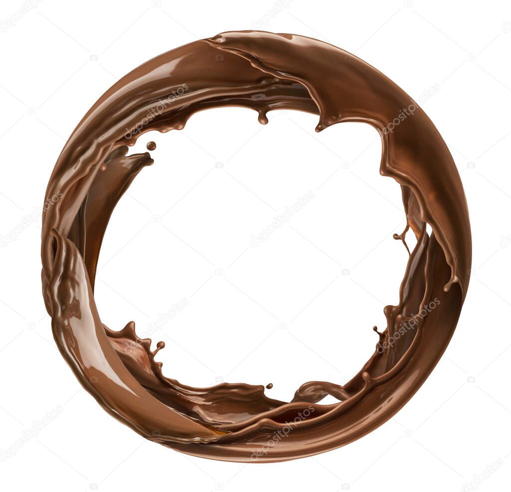 Circle chocolate splash isolated on white background
