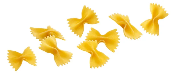 Falling farfalle pasta isolata su fondo bianco — Foto Stock