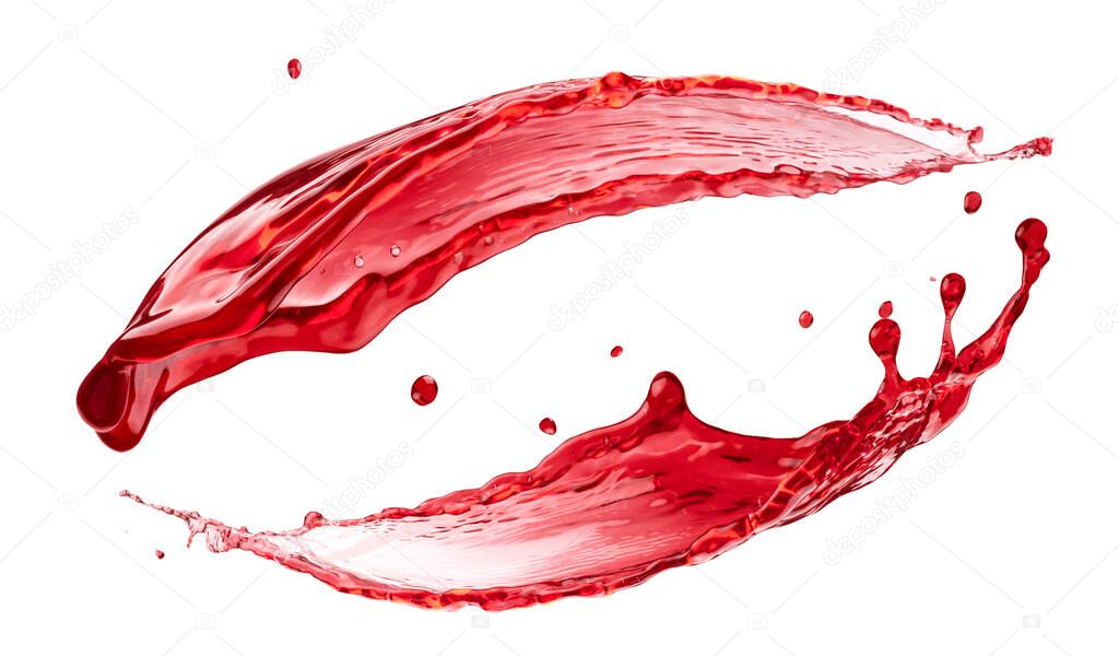 Berry juice splash, red compote splash isolated on white background
