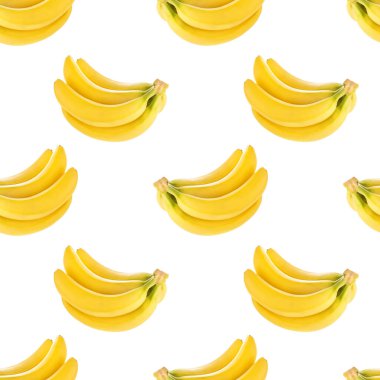 Beyaz arkaplanda izole edilmiş muzlarla pürüzsüz desen, kırpma yolu ile