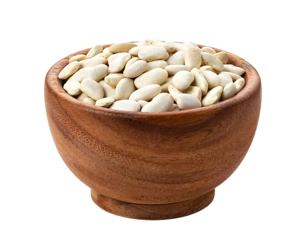 White Beans Wooden Bowl Isolated White Background Clipping Path — Stock Photo, Image