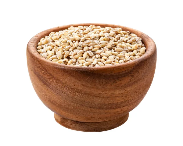 Pearl Barley Wooden Bowl Isolated White Background Clipping Path — Stock Photo, Image