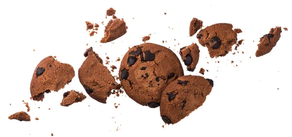 Cookies Avoine Chocolat Cassés Isolés Sur Fond Blanc Avec Chemin — Photo